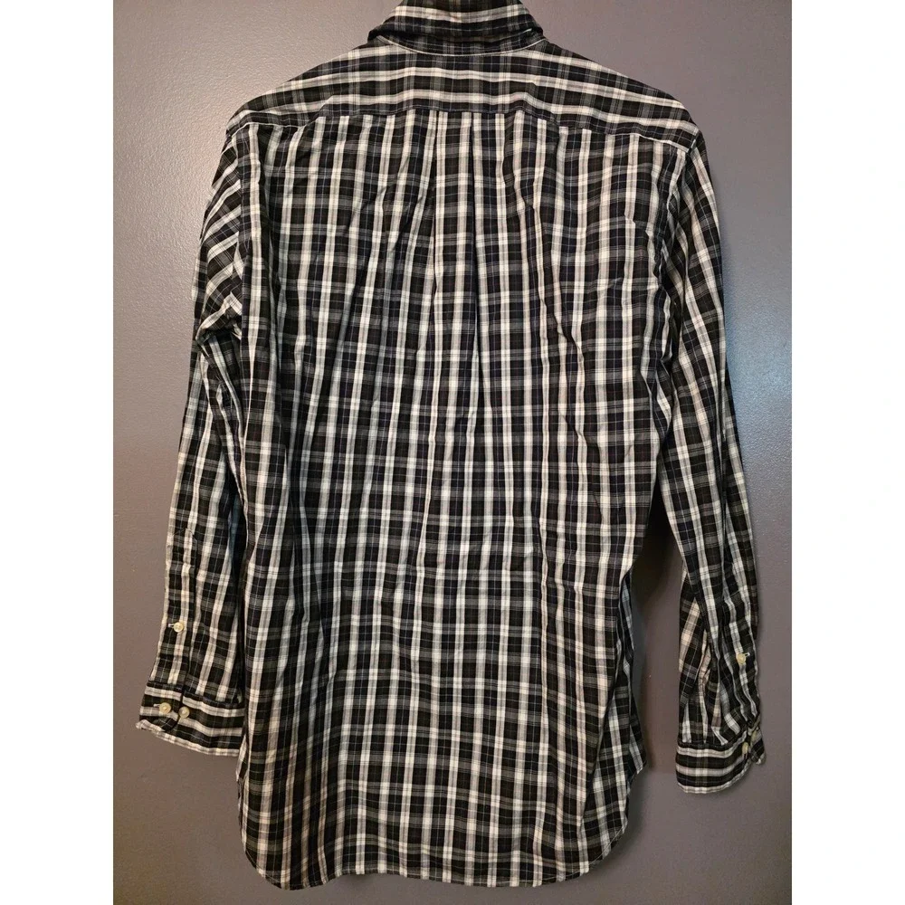 Ralph Lauren Mens Classic Fit Plaid Button Down Shirt Black White Navy 15 32/33